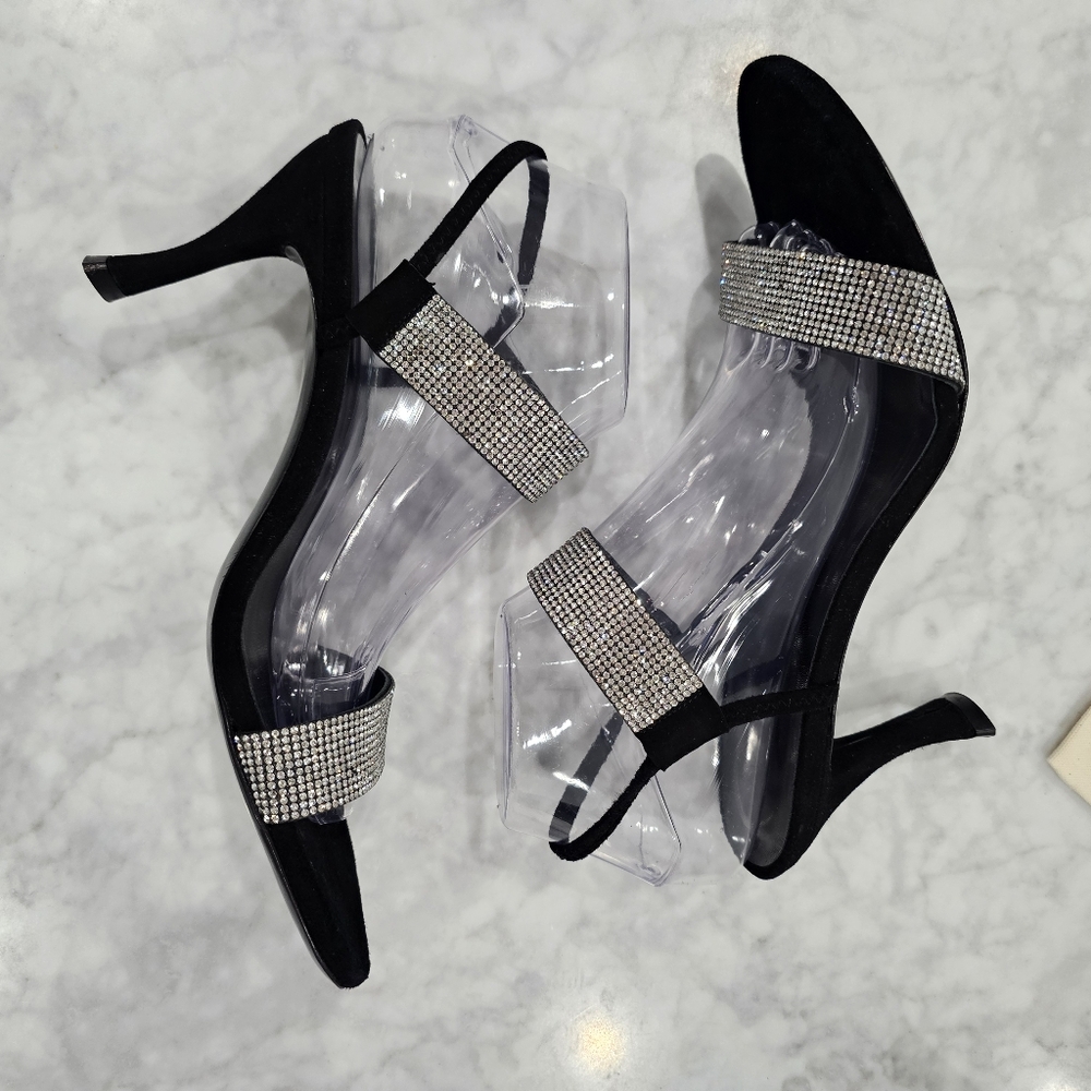 NIB BY FAR Black Suede and Crystal Strappy Slingback Heels EU‎ 40 - Picture 5 of 9